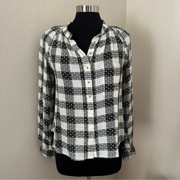 NWT Anthropologie Pilcro Wool Blend Breezy Plaid Button Up Shirt Yellow Black - Picture 3 of 16